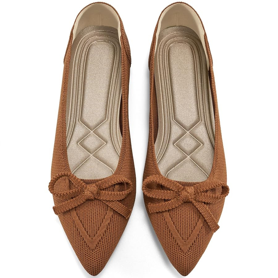 Ablanczoom Ballet Flats Shoes for Women: Dressy Pointed Toe Bow Knit Flats Comfortable Slip On Wo... | Amazon (US)