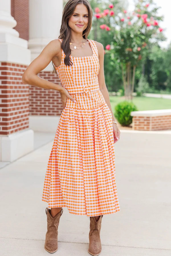 If You Were Here Orange Gingham Drop Waist Dress | The Mint Julep Boutique