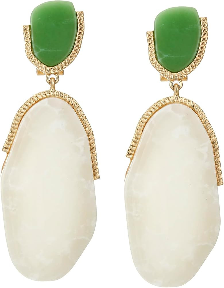 lureme White Resin Stone Dangle Earring Green Stone Irregular Drop Earring for Women (er006362) | Amazon (US)