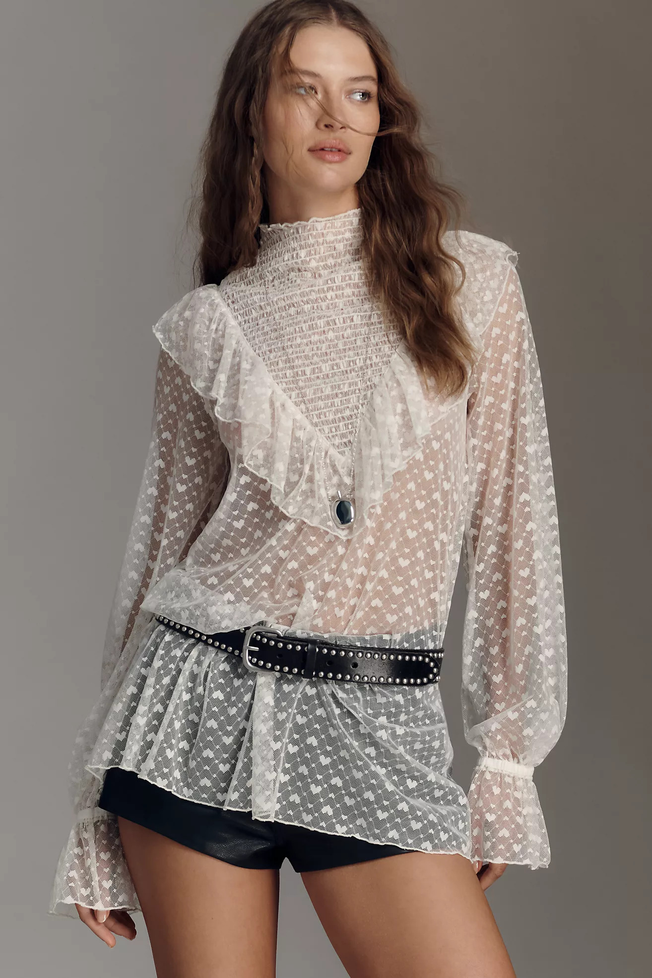 Maeve Long-Sleeve Sheer Mesh Tunic Top | Anthropologie (US)