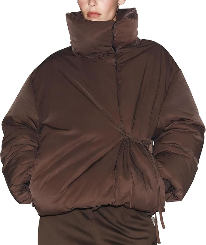 Womens Winter Puffer Jacket Stand Collar Long Sleeve Down Jackets Trendy Warm Short Coat Outerwea... | Amazon (US)