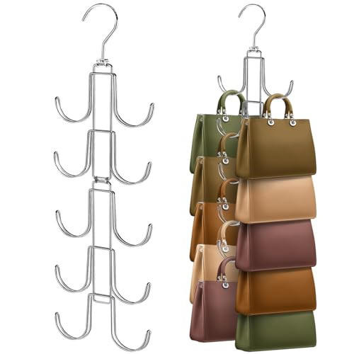 Purse Organizer for Closet, Upgraded Purse Hanger with 10 Big Hooks, 360 Degree Rotation for Better Organizer&Display, Collapsible Space Saving Hangers Rack for Handbag, Belt, Scarve, Tie | Amazon (US)