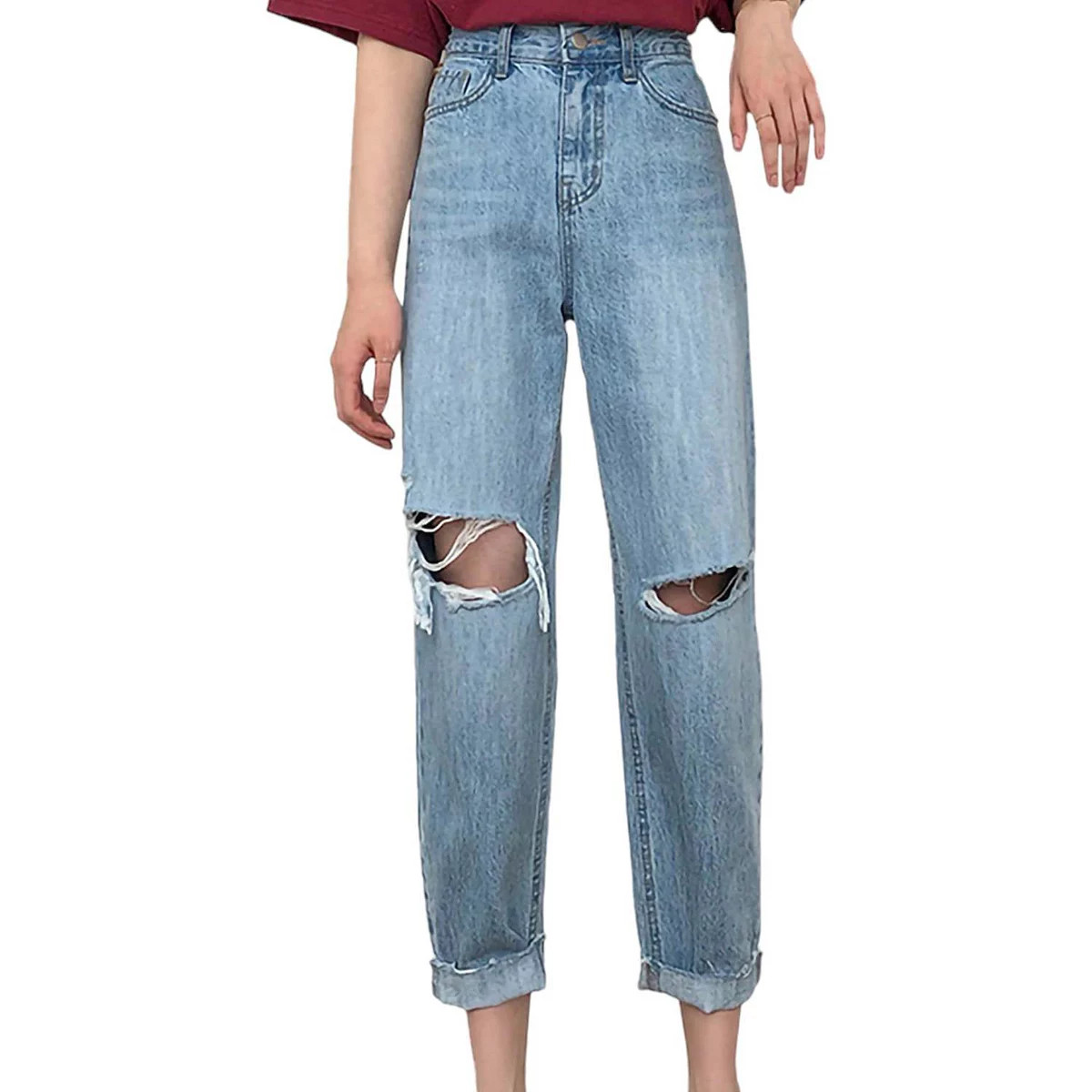 Women's High Waist Ripped Boyfriend Jeans | Kohl's