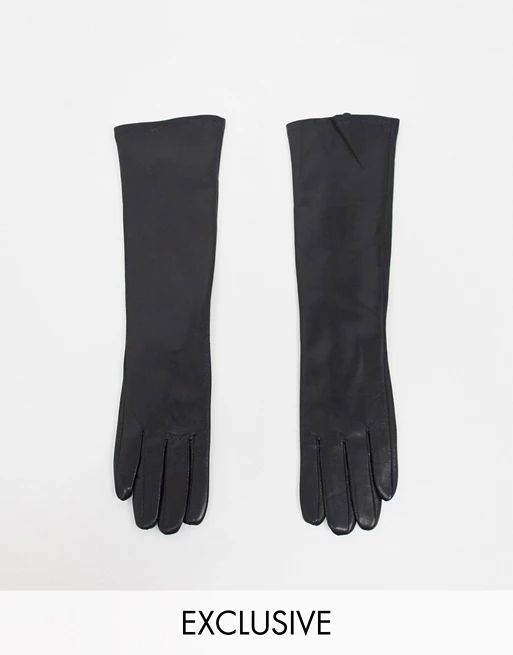 My Accessories London Exclusive gloves with leather-look touch screen tips in black with long cuf... | ASOS (Global)