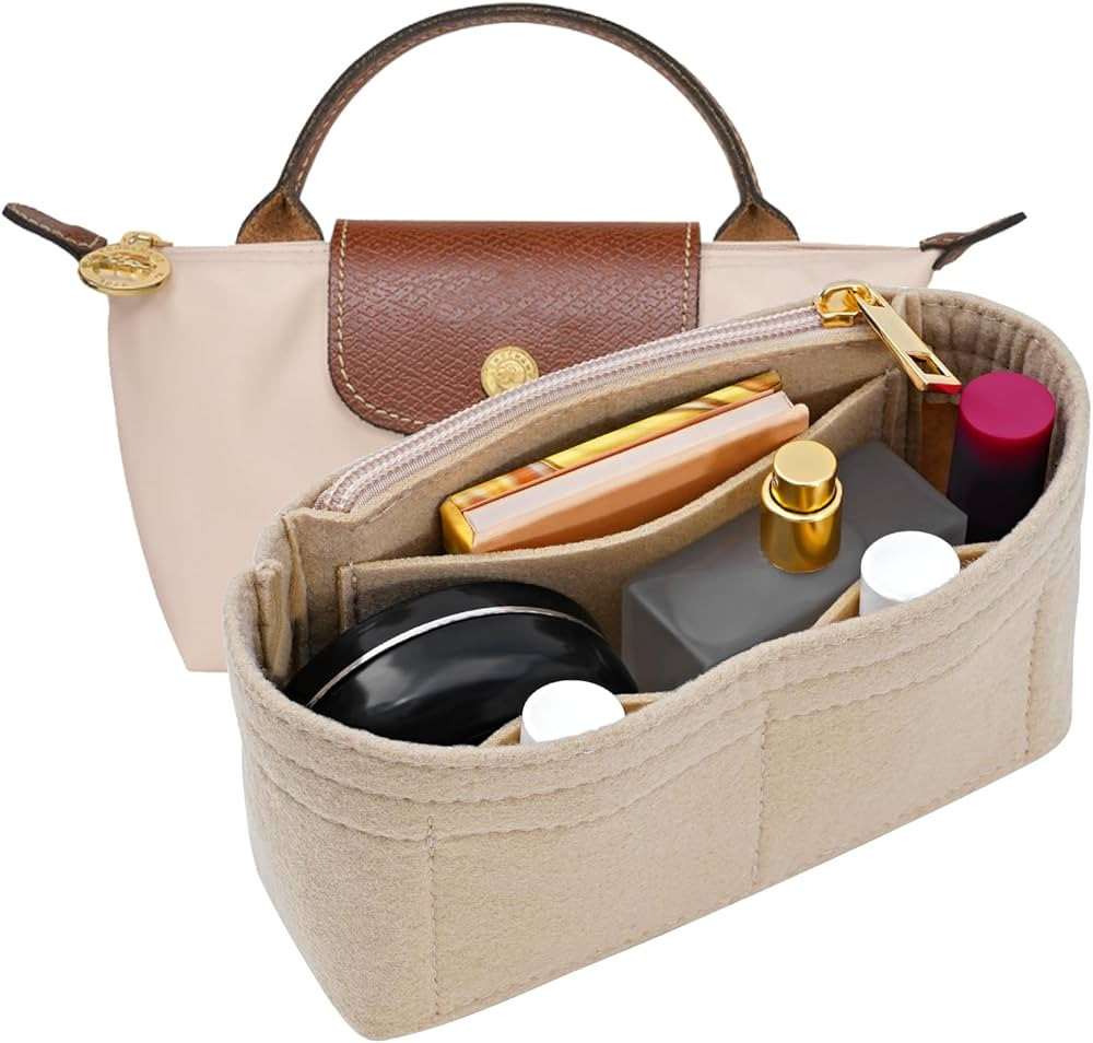 Felt Purse Organizer Insert for Longchamp Mini bag Wihte Zipper Insert (Zipper Beige, Mini) | Amazon (US)