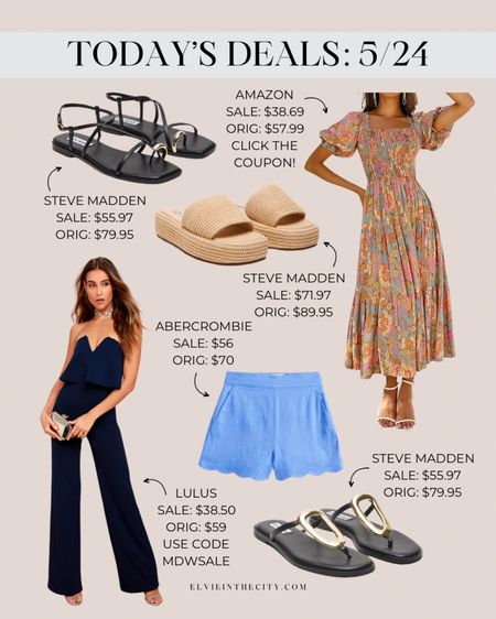 Today’s deals include strappy sandals and platform slides from Steve Madden, a Lulu’s jumpsuit, Abercrombie shorts, and a floral square neck dress from Amazon. 

Resort wear, summer outfit, vacation outfit, date night, fashion over 40

#LTKfindsunder50 #LTKover40 #LTKsalealert