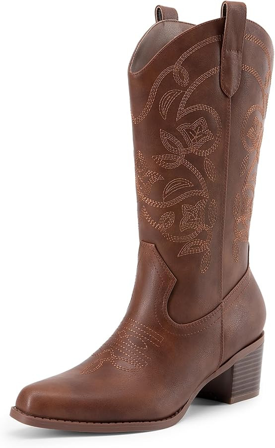 DREAM PAIRS Cowboy Boots for Women Cowgirl Western Boots Fashion Embroidery Stitched Chunky Heel ... | Amazon (US)
