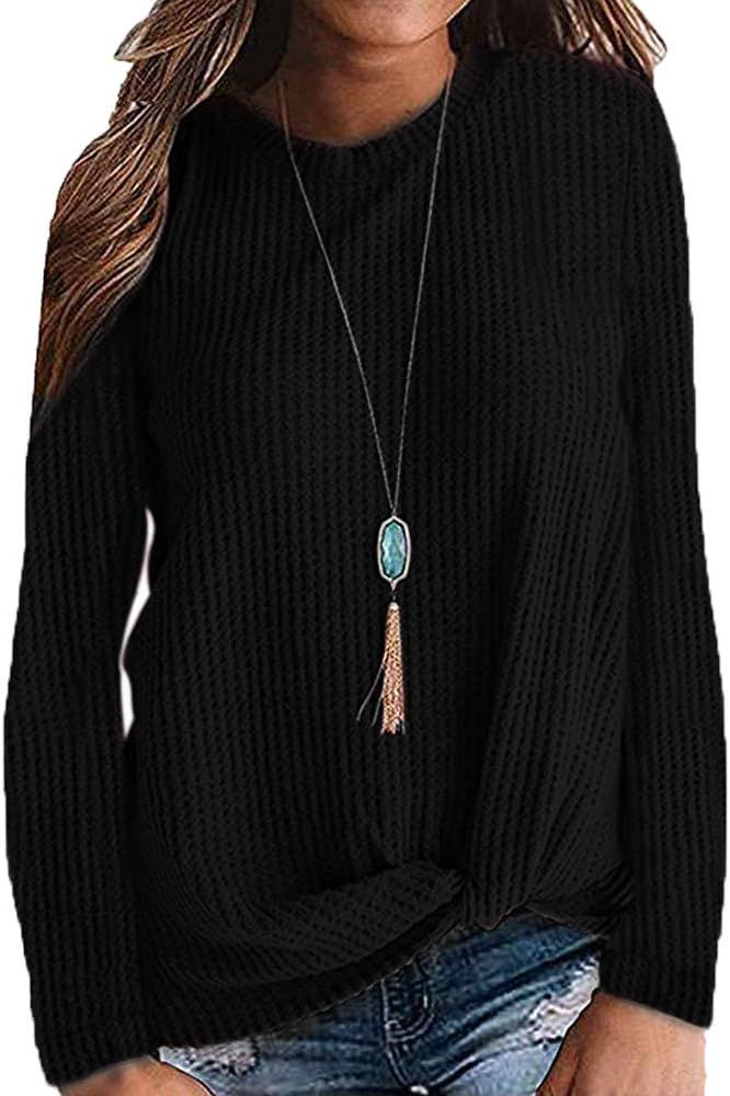 MISFAY Womens Casual Top Long Sleeve Cute Twist Knot Waffle Knit Shirts Tops | Amazon (US)