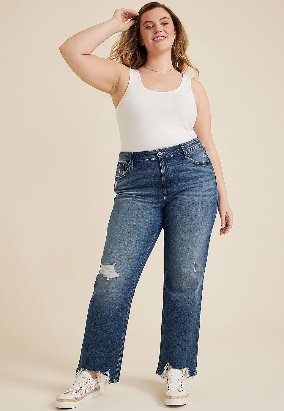 Plus Size edgely™ Super High Rise Relaxed Straight Ripped Jean | Maurices