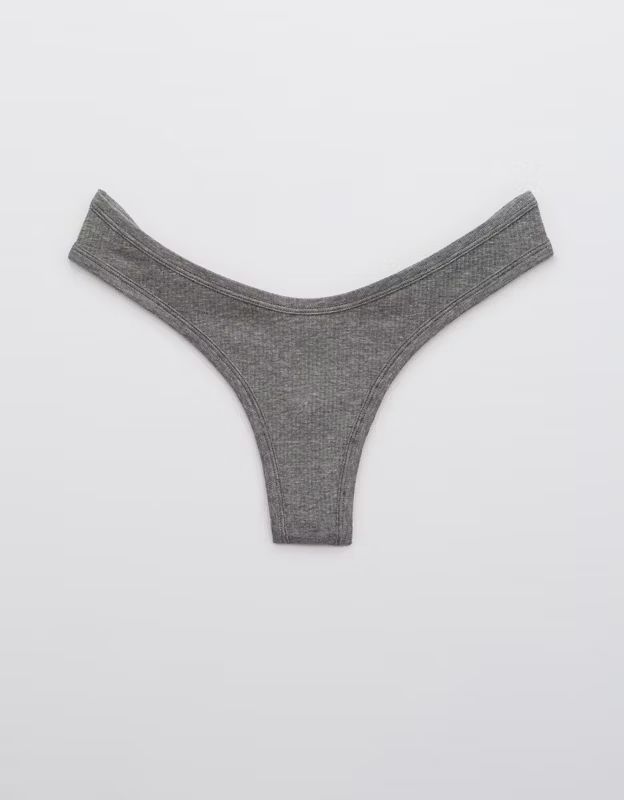 Aerie Ribbed Cotton High Cut Thong Underwear | American Eagle Outfitters (US & CA)