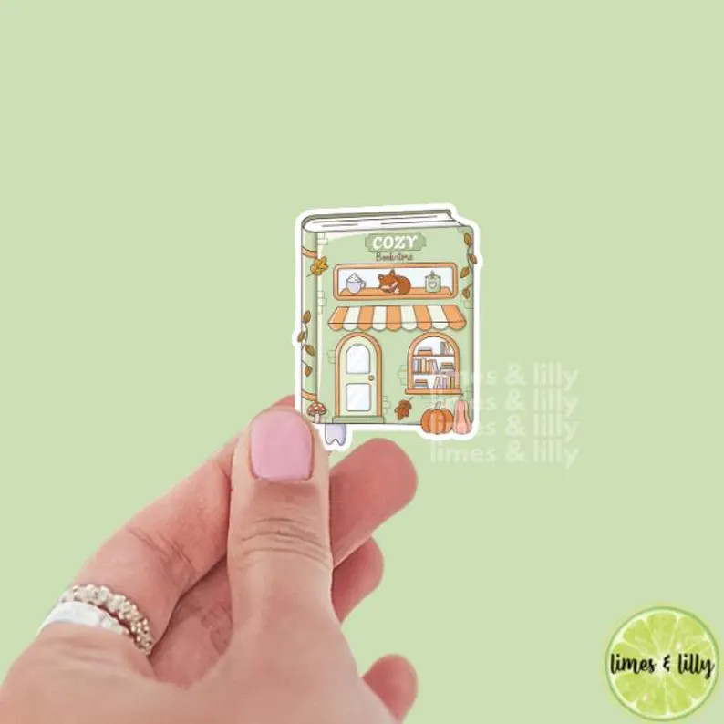 Cozy Bookstore Big Book Fall Vinyl Sticker | Girly Sticker | Kindle Stickers | Bookish Stickers |... | Etsy (US)