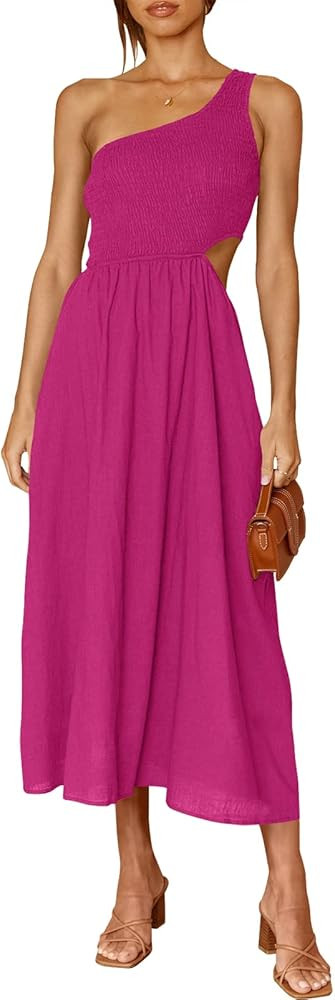 ANRABESS Women's Summer Sleeveless Smocked One Shoulder Cutout Sundress Flowy A-Line Beach Long M... | Amazon (US)