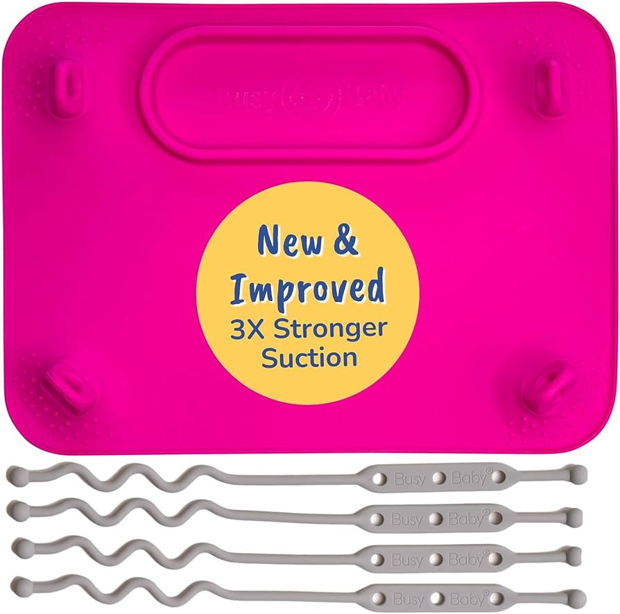 BUSY BABY Silicone Mat - New and Improved Suction Cups, 4 Straps to Secure Baby Essentials, Self ... | Amazon (US)