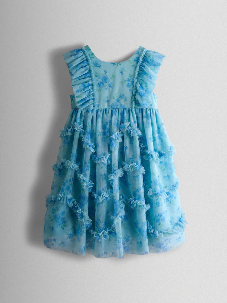 JoJo Maman Bébé Bright Blue Tulle Ruffle Party Dress | Next US