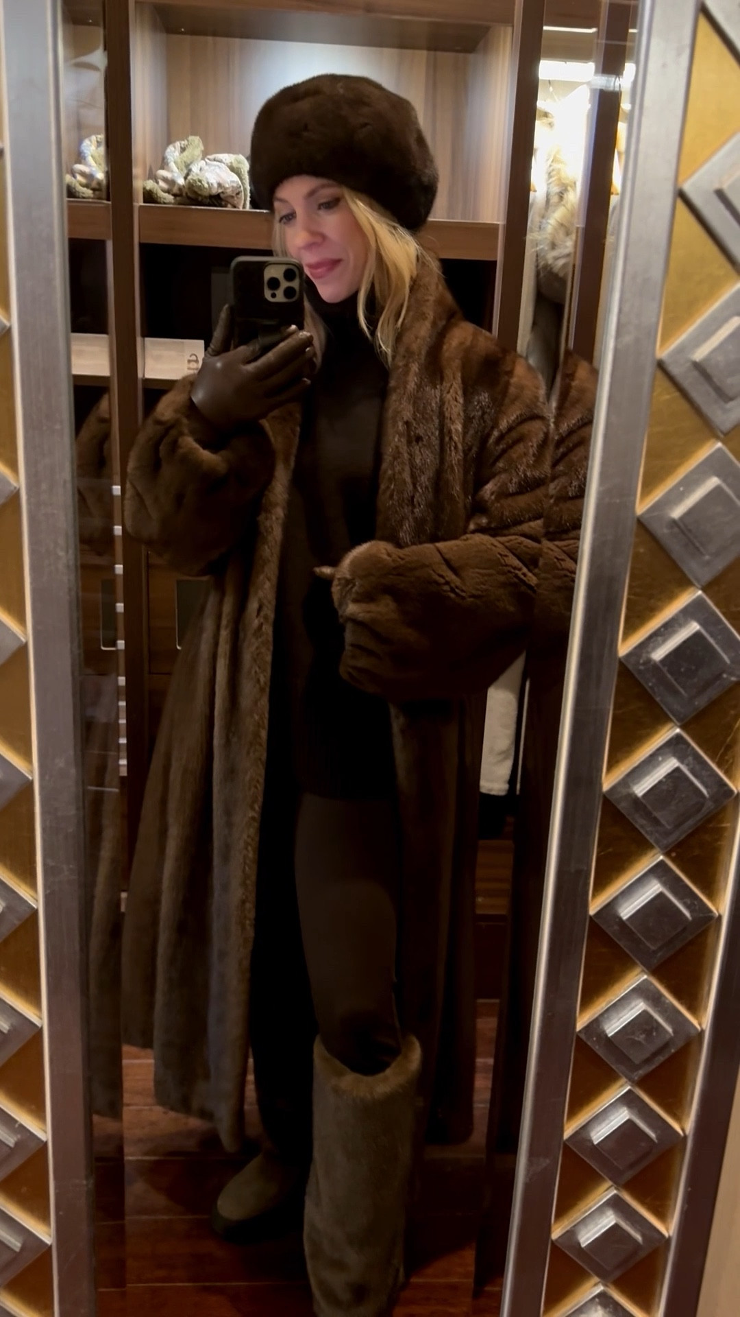 Chocolate brown monochrome outfit, brown fur coat, fur beret hat, Zara dark brown leggings, tall fur boots 

#LTKSeasonal #LTKFindsUnder50 #LTKootd