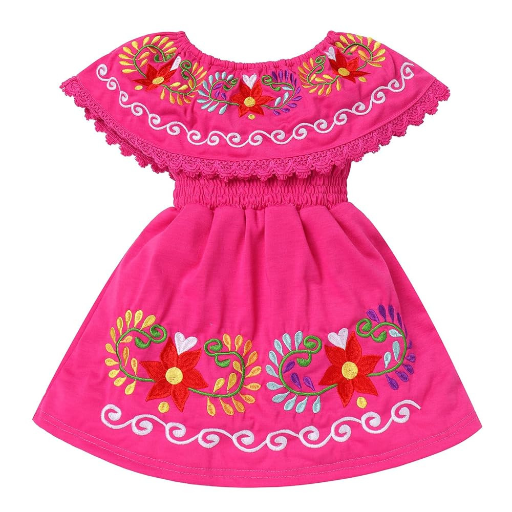 Traditional Mexican Dress for Baby Girls Ruffle Off Shoulder Cinco De Mayo Fiesta Outfit Party Fl... | Amazon (US)