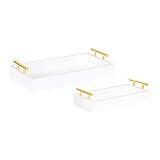 Kate and Laurel Lipton Modern Tray Set, Set of 2, White and Gold, Glam Decorative Trays for Storage  | Amazon (US)