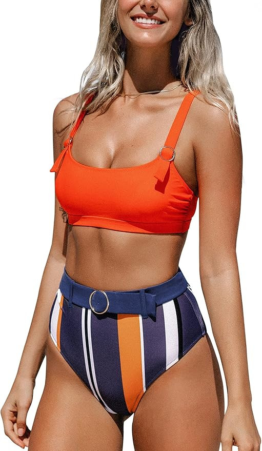CUPSHE Women's High Waisted Bikini Swimsuit Stripe Tank Two Piece Bathing Suit | Amazon (US)