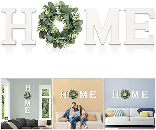Wood Home Sign for Wall Decor Wooden Home Letters with Wreath Artificial Eucalyptus Modern Decorativ | Amazon (US)