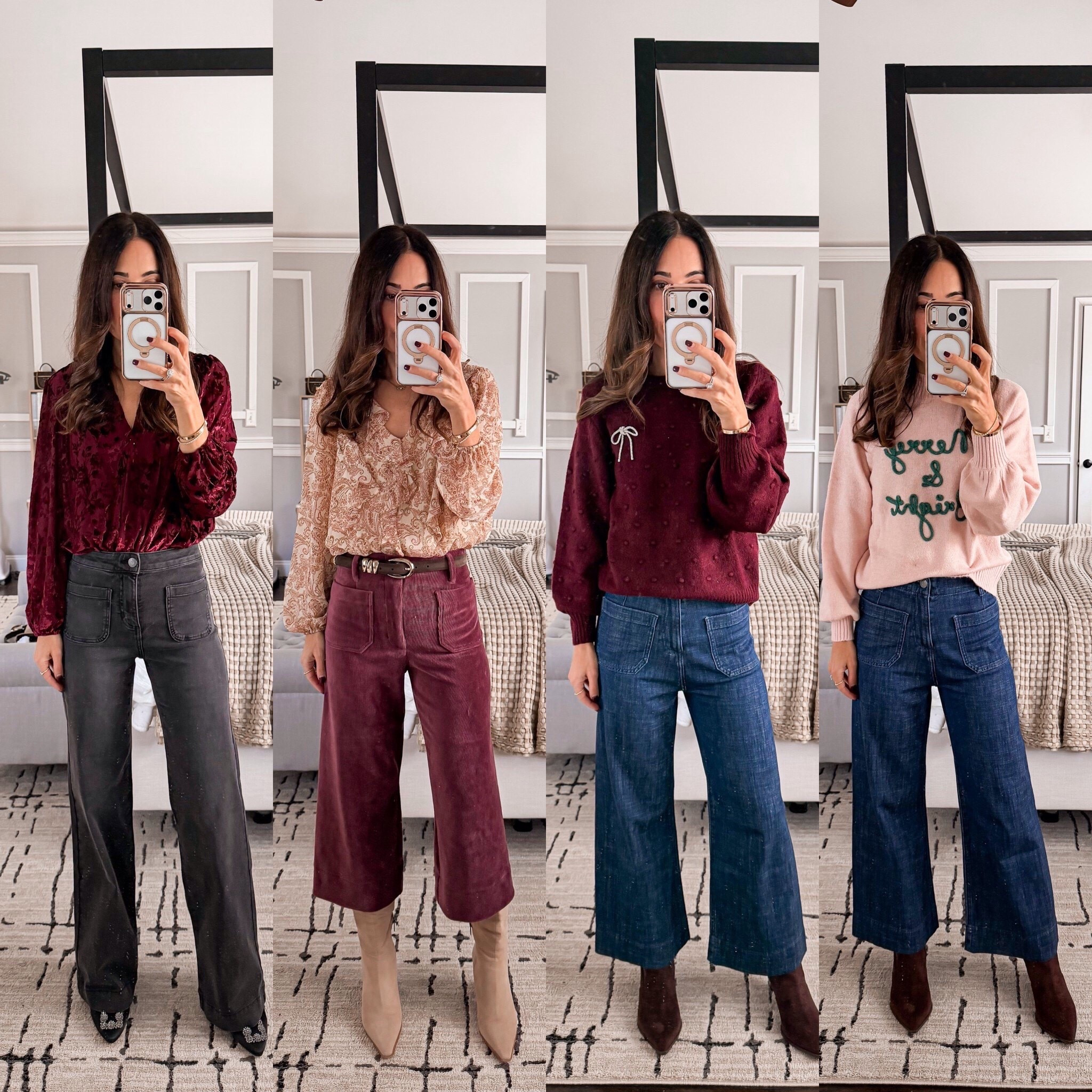 Holiday outfits from Kohls that look designer but are all so affordable 🎄✨
Velvet tops, printed blouses, cozy sweaters, and the cutest wide-leg denim — everything mixes and matches for effortless holiday dressing.

I’m wearing XS in all tops + xs/0 in denim.
So many gorgeous textures and festive colors in this drop! 🤎❤️🎁

#kohlsfinds #kohlsfashion #kohlsstyle

Follow my LTK @mrscasual on the @shop.LTK app to view this post and get my exclusive app-only content!

#LTKHoliday #LTKOver40 #LTKSeasonal