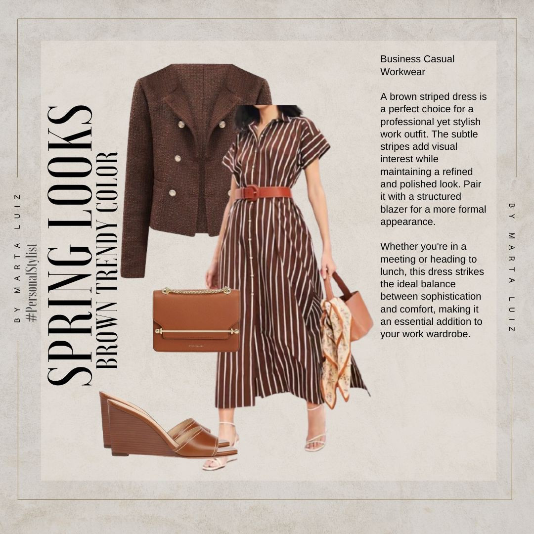 SPRING OUTFIT

Business Casual Workwear 

A brown striped dress is a perfect choice for a professional yet stylish work outfit. The subtle stripes add visual interest while maintaining a refined and polished look. Pair it with a structured blazer for a more formal appearance. 

Whether you're in a meeting or heading to lunch, this dress strikes the ideal balance between sophistication and comfort, making it an essential addition to your work wardrobe.


#LTKSeasonal #LTKWorkwear #LTKFindsUnder100