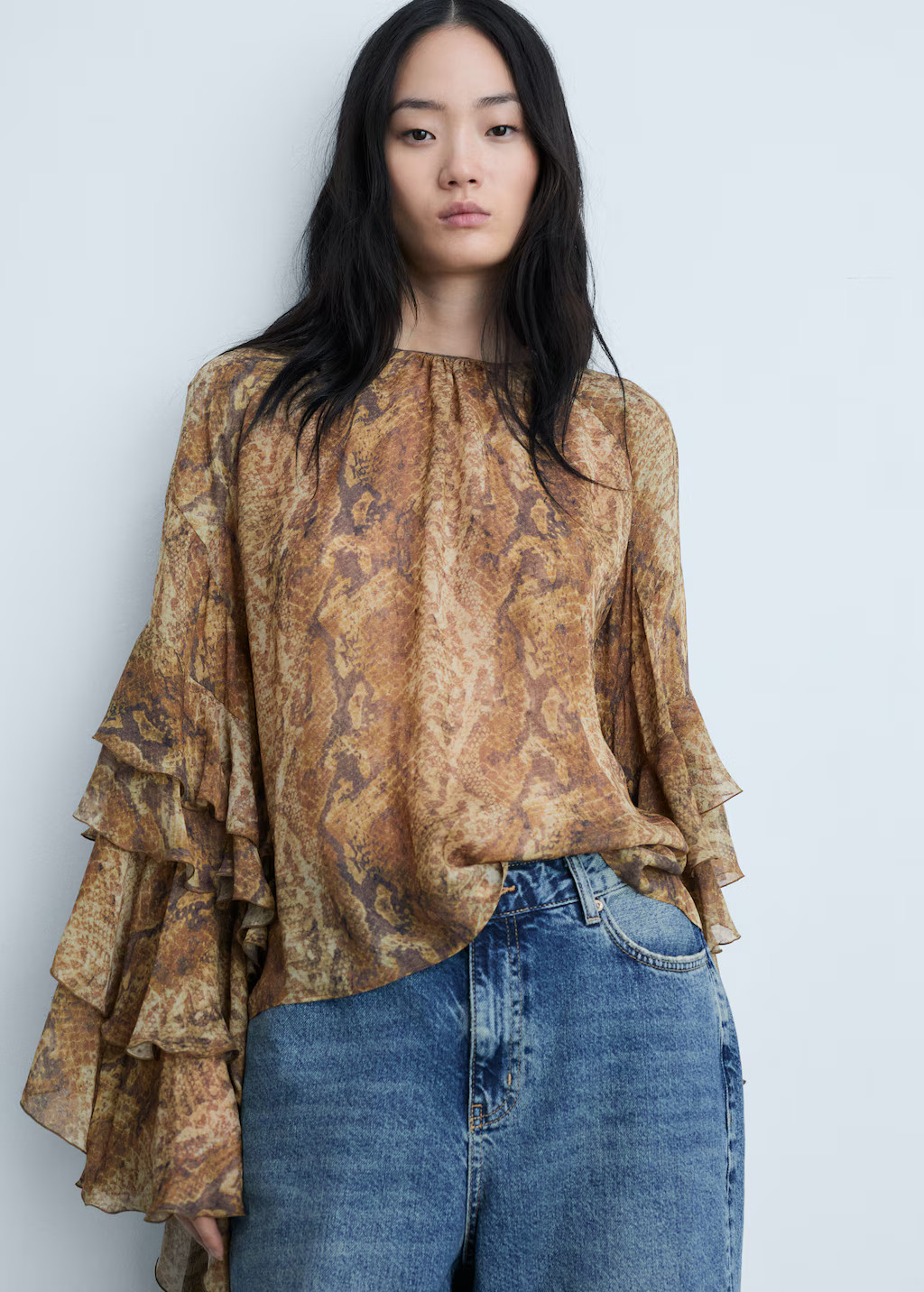 Ruffle blouse with snake print | Mango (US/MX/AU)