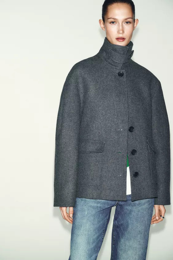 WOOL BLEND COAT WITH HIGH NECK | Zara US