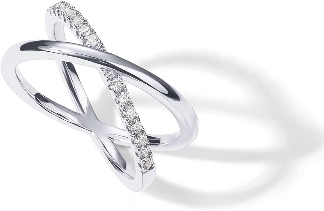 PAVOI 14K Gold Plated X Ring | Simulated Pavé Diamond CZ Criss Cross Ring for Women | Amazon (US)