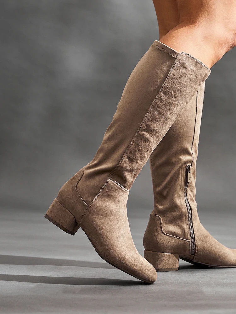 Linzi Nude Keaton High Leg Heeled Boots With Stretch Suede Back | Next EU