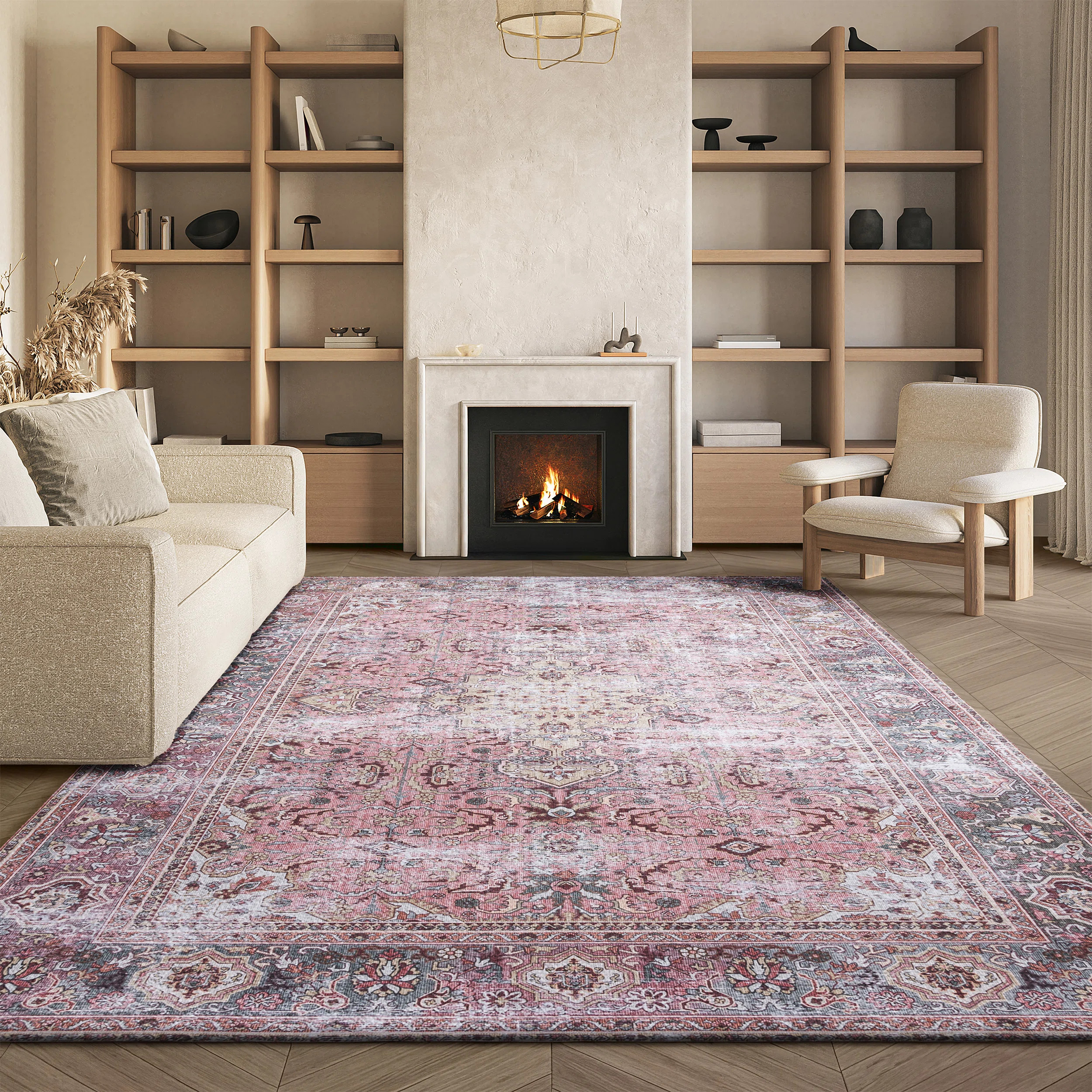 Gulick Oriental Area Rug in Pink/Beige | Wayfair North America