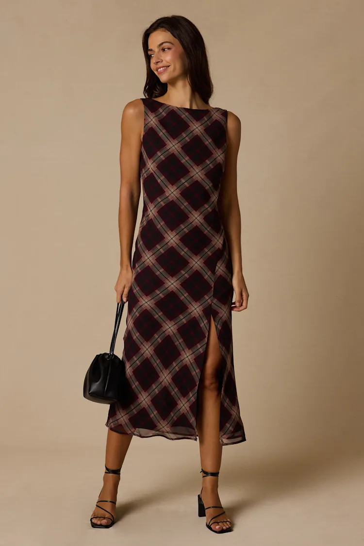 Violetta Black Multi Plaid Backless Midi Dress | Lulus