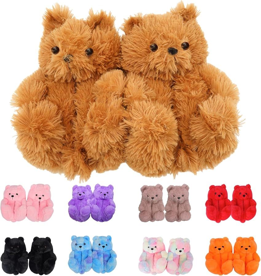 Teddy Bear Slippers for Women,Bear Shoes,Plush Animal Bears Slippers,Winter Warm Fluffy Slides Fo... | Amazon (US)