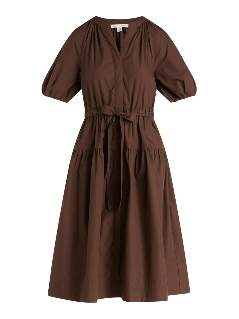 Free Assembly Women's and Women's Plus Cotton Midi Dress with Puff Sleeves, Sizes XS-4X | Walmart (US)