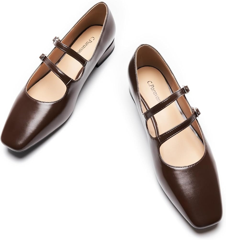 C.Paravano Women's Flats Mary Jane Flats Ballet Flats for Women Square Toe Block Heel Adjustable ... | Amazon (US)