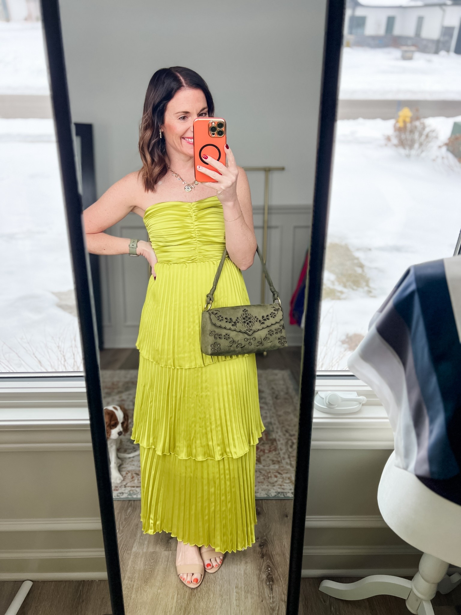 The cutest lime green dress.  Has removable straps.  Wearing size XS P.  

#LTKPetite