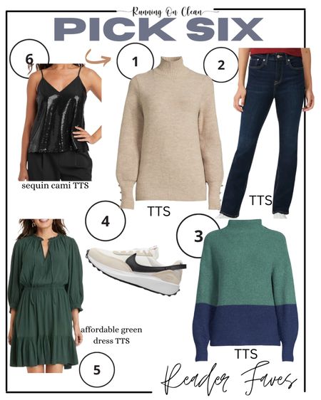 Reader favorites of the week!
Sequin cami - holiday outfit 
Cozy sweaters - both tts - casual holiday 
Green dress - tts - casual festive look
Bootcut denim - dark wash with no distressing - tts 
Nike neutral casual lifestyle sneakers 
- size up a half 

#LTKunder100 #LTKstyletip #LTKHoliday