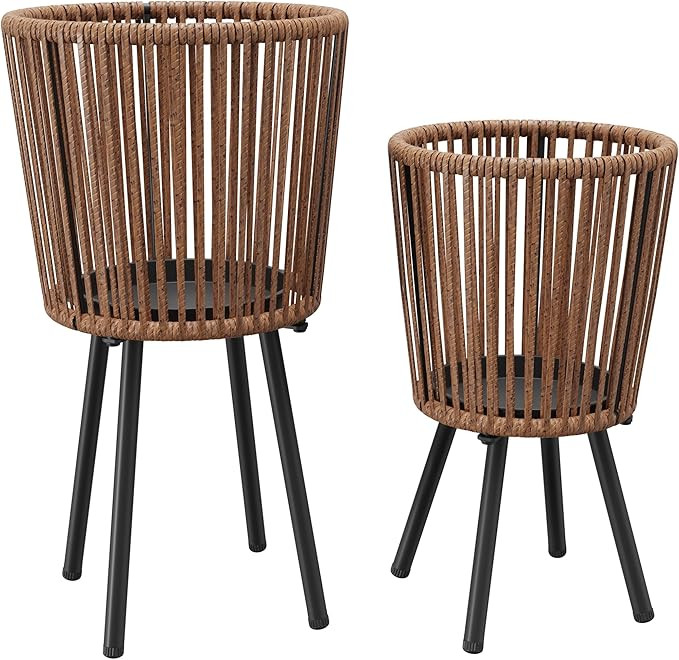 Set of 2 Rattan Plant Stand, Boho Wicker Planter Stand, Handwoven Mid Century Plant Holder for Li... | Amazon (US)