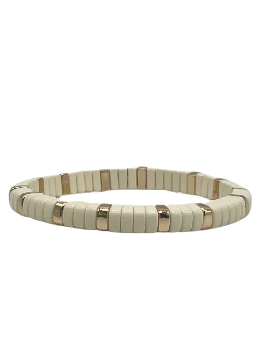 Ivory and Gold Rounded Slimmed Single Bracelet | La Lumiere NY