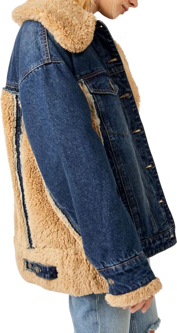 Free People Holly Oversize Denim Jacket with Faux Fur Trim | Nordstrom | Nordstrom