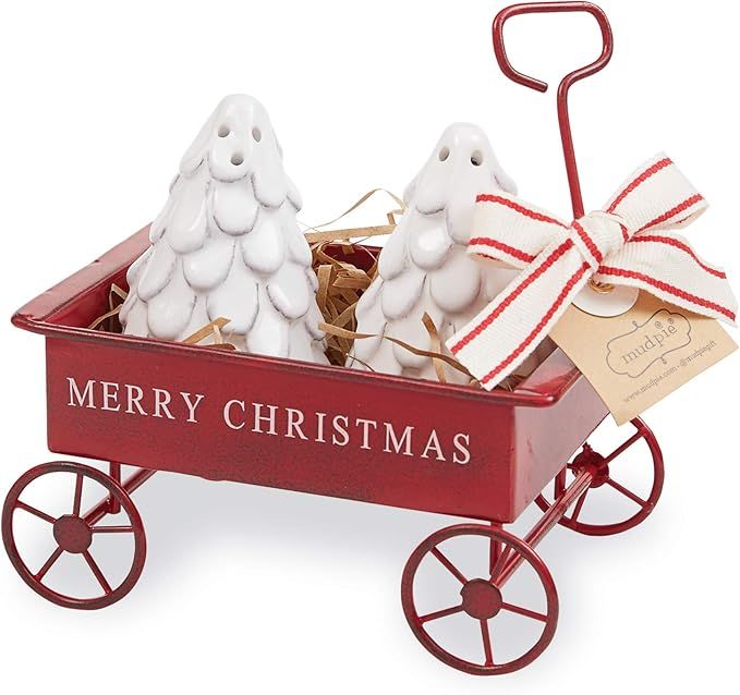 Mud Pie TREE SALT AND PEPPER SET, shaker 3 1/4" x 2 1/4" dia | wagon 3 1/2" x 5" | Amazon (US)