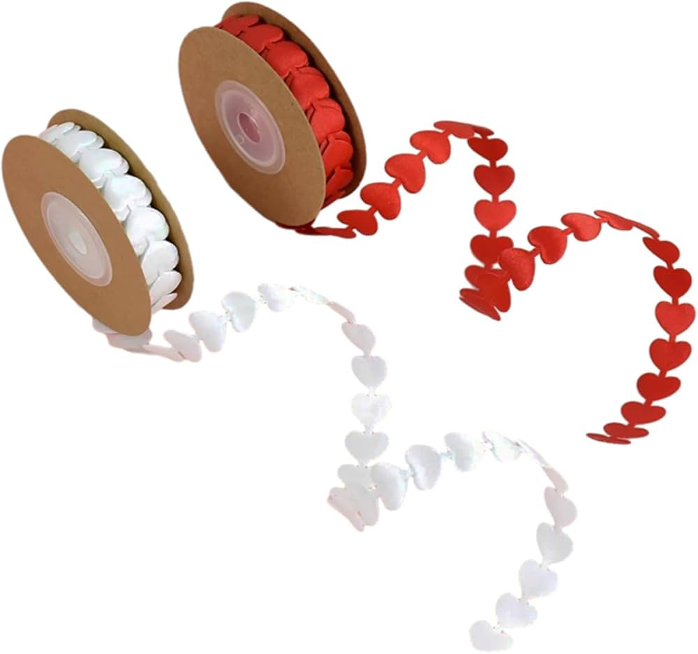 auwiyd 2 Rolls Love Heart Ribbon for Valentine's Day Holiday Ribbon Embossed Love Ribbon Gift Bou... | Amazon (US)