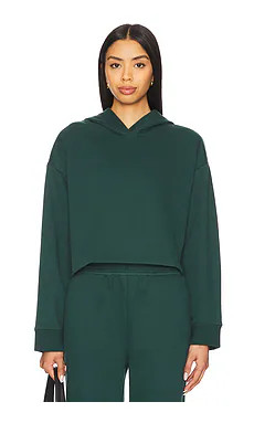 Beyond Yoga Luxe Fleece Happiness Cropped Hoodie in Dark Spruce Green from Revolve.com | Revolve Clothing (Global)