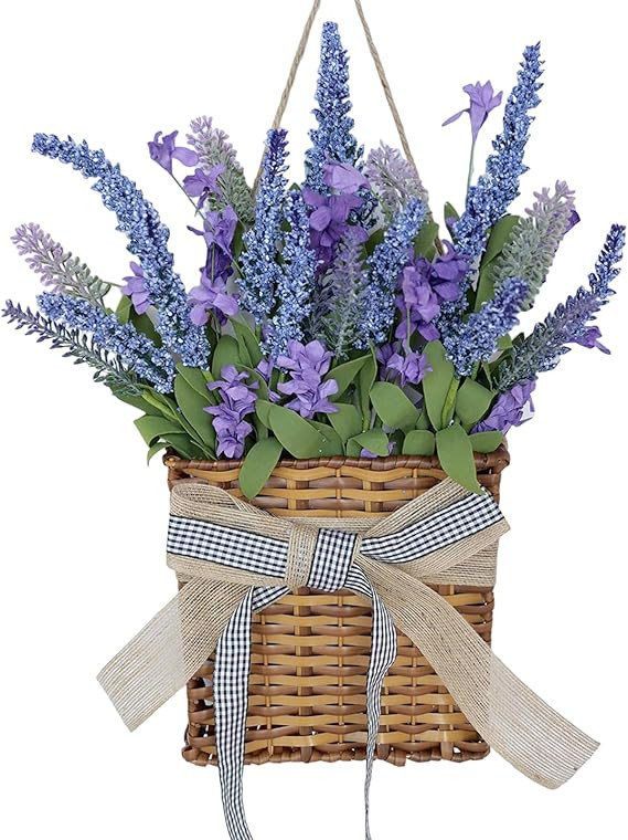 Purple Lavender Wreath Spring Door Hanger Basket Wreath, Artificial Spring Summer Flowers Wreaths... | Amazon (US)
