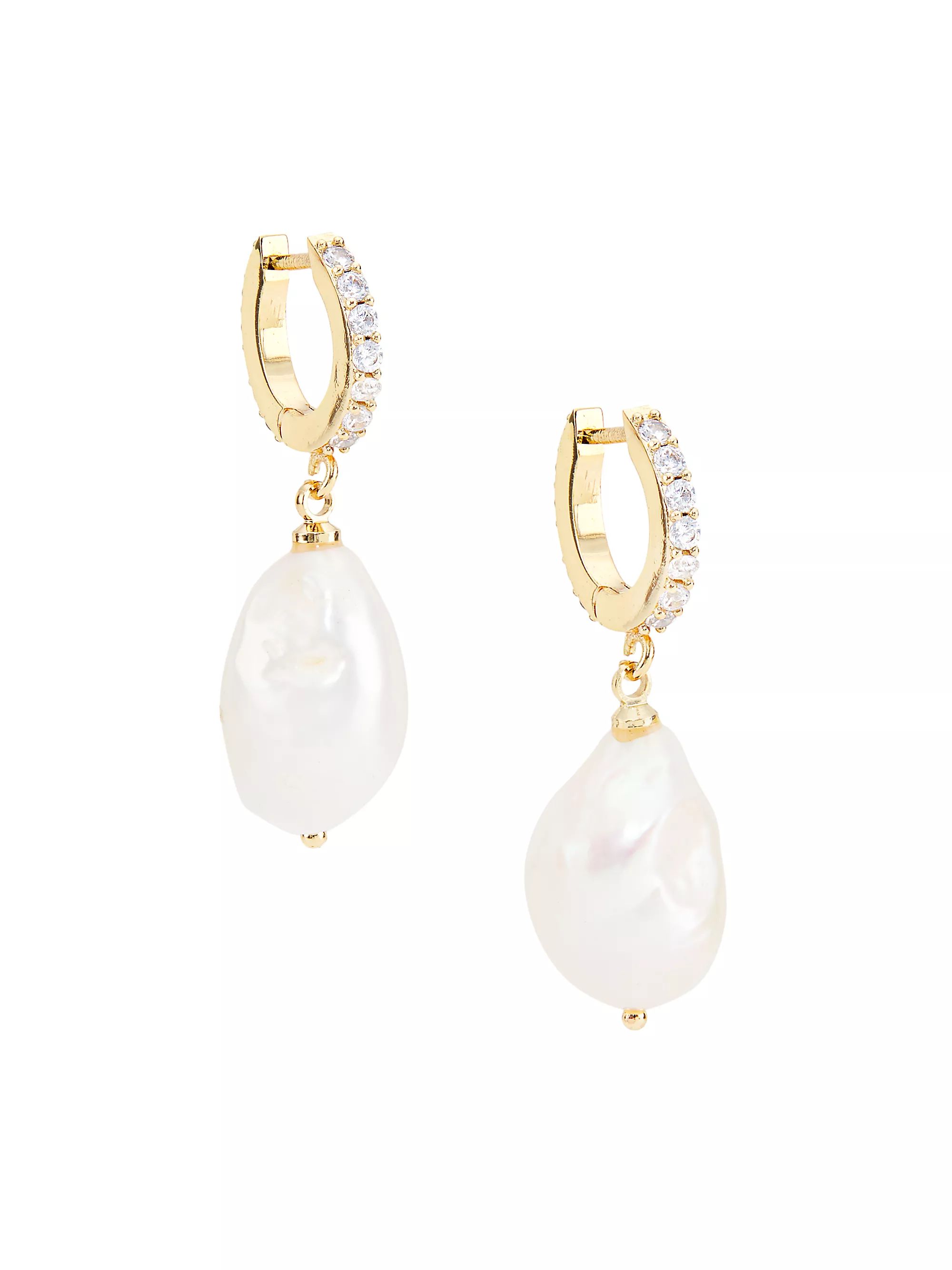 14K-Gold-Plated, Glass Crystal, & 18MM Freshwater Pearl Drop Earrings | Saks Fifth Avenue