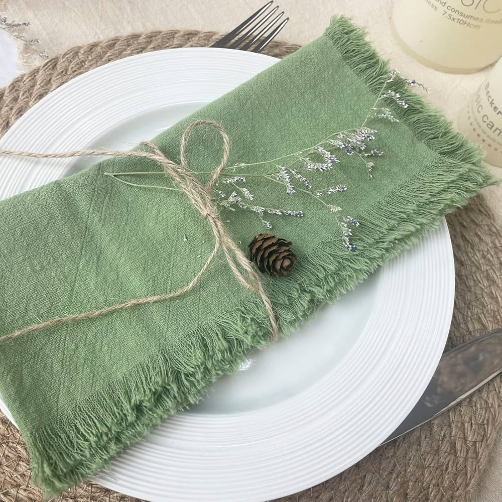 EHLDekol Handmade Cloth Napkins Set of 4, 100% Cotton Napkins, with Fringe, Delicate Napkins Clot... | Amazon (US)
