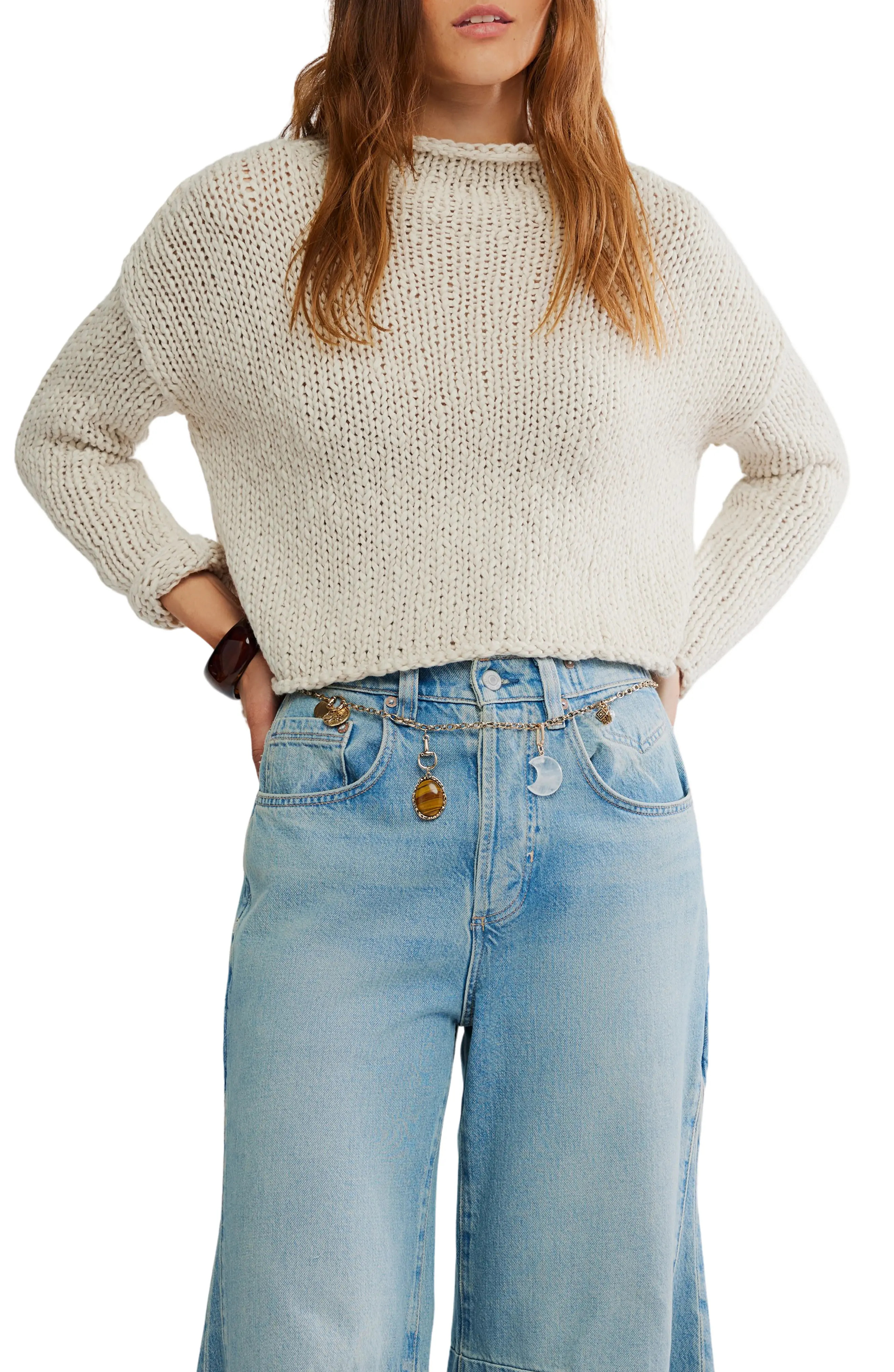 Free People Opal Roll Neck Crop Sweater in Tea at Nordstrom, Size Small | Nordstrom