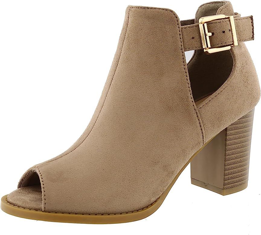 Women's Peep Toe Cut Out Chunky Stacked Block Heel Ankle Bootie | Amazon (US)