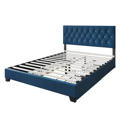 Home Design Queen Sheffield Tufted Upholstered Storage Platform Bed Blue | Target
