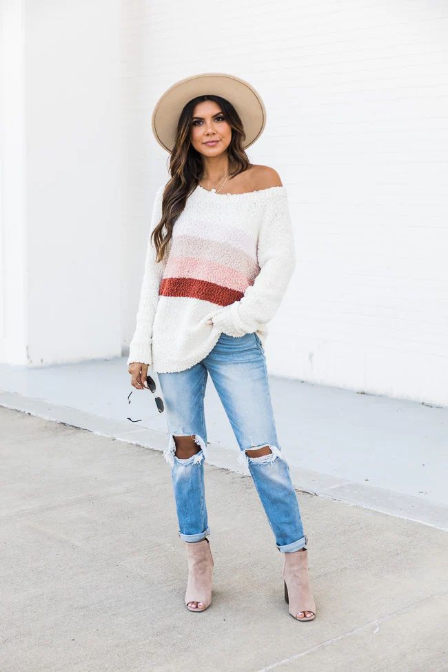 Friday Feelings Coral Cream Stripe Sweater FINAL SALE | The Pink Lily Boutique