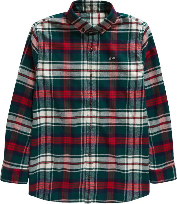 Kids' Check Cotton Stretch Flannel Button-Down Shirt | Nordstrom
